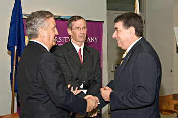 NYS Commissioner of Health Richard Daines, UAlbany President George M. Philip, Albany Mayor Jerry Jennings