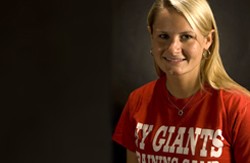 University at Albany-SUNY student Brittany Scott, who is earning a graduate degree in psychology, has the unique opportunity to work at N.Y. Giants Training Camp on the University campus.