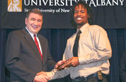 Interim President George M. Philip with Rashaun Allen, a Spellman Award recipient
