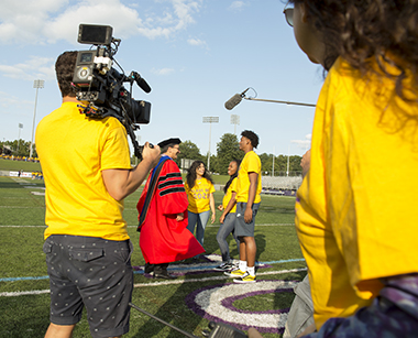 UAlbany students meet President Havidán Rodríguez on Ellen's docuseries.