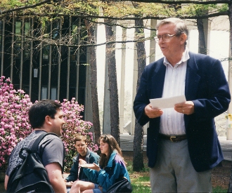 Physics Chair Walter Gibson with students