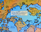map showing size of virtual communities layered over map of the world