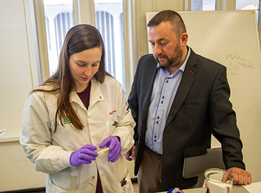 Professor Jan Halámek in his lab with graduate student Mindy Hair.