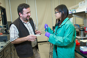 Crystal Huynh and chemistry professor Jan Halamek