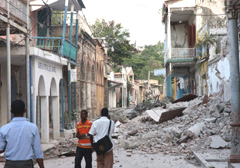 Damaged buildings in Jacmel, Haiti.