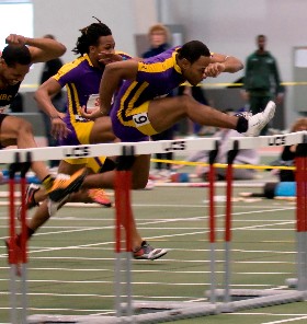 UAlbany Indoor Track hurdler Jean Juste takes the lead