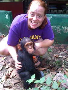 Associate Professor Mary Katherine Gonder, Department of Biological Sciences and chimp