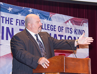 Commissioner of the New York State Division of Homeland Security Roger Parrino speaks on UAlbany's campus.