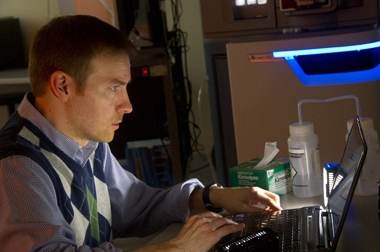 Researcher John Brad Mangrum at RNA Institute Mass Spectrometry Center