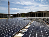 An array of 90 LG 350-watt solar panels installed on the Campus Center West addition roof.