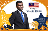 Samuel Isaiah in a poster showing he is a Top 10 finalist for the Global Teacher Award