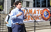 Austin Ostro, SUNY trustee and UAlbany Student Assembly president, speaks at the Clilmate Strike in downtown Albany