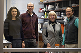 2 UAlbany male and 2 female researchers pose in a Life Sciences Research Building lab 