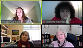 A screenshot of a Zoom event: 4 women at UAlbany's WISH essay awards