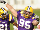 UAlbany football players Leon Saddler, left, and Zach Gallo