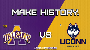 UAlbany vs. UConn graphic.