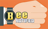A logo of a person's hand with a watch and the words 'Bee Notified' overlayed