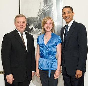 Sen. Dick Durbin, UAlbany School of Public Health student Dr. Sara Brenner, President Barack Obama