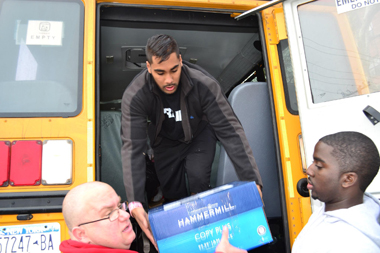 Unloading food and supplies in Far Rockaway