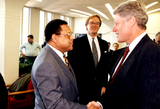 President Bill Clinton and UAlbany President Patrick Swygert in 1994, UAlbany Campus Center