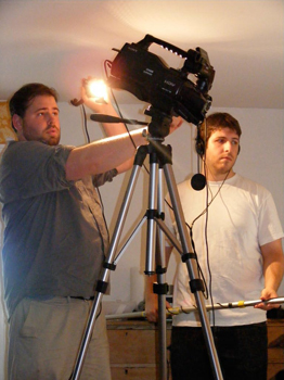 From left, Class of 2009 graduates Fred Bonheim and Eran Carmelli at work on the film.