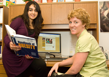 From left, recent Cohoes High School graduate Nbyia Rasoully conducted research on adolescent diet and activity with School of Public Health Associate Professor Kirsten Davison.