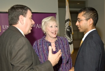 SUNY Chancellor Nancy Zimpher, UAlbany President George Philip, Associate Professor Sanjay Goel