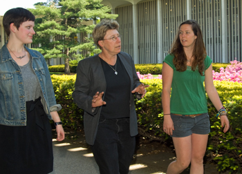 Sarah Whipple, Jil Hanifan, and Lauren Nye on UAlbany's uptown campus   