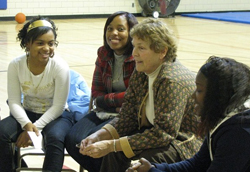 Department of Health official talks with Albany teens. 