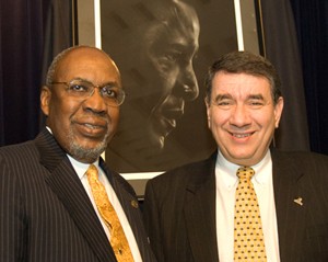 Dr. Frank Pogue, Chicago State University interim president, and UAlbany Interim President George M. Philip