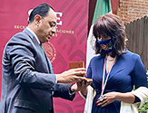 UAlbany Alum Laura Gonzalez-Murphy receives the Ohtli Award in October 2020 at Mexico's Consulate in New York