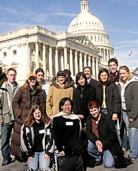 Washington Semester Group: Front row,L-R(kneeling): Dara Stofenburg, Emma Reynolds, and Elizabeth Butler. Second row: Wendy Suzanne Hale, Sofia Yazykova, Jee Hae Lee, Priya Mehra, Catherine Provost. Third row: Curtis Johnson, Caithlin Murphy, Daniel Stinfil, Prof. Michael Malbin, and Jeff Locke.