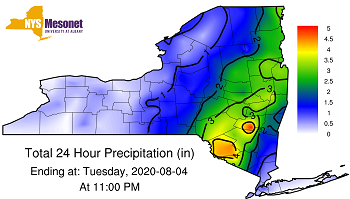 NYS Mesonet graphic of 24 hour storm precipitation total from Isaias