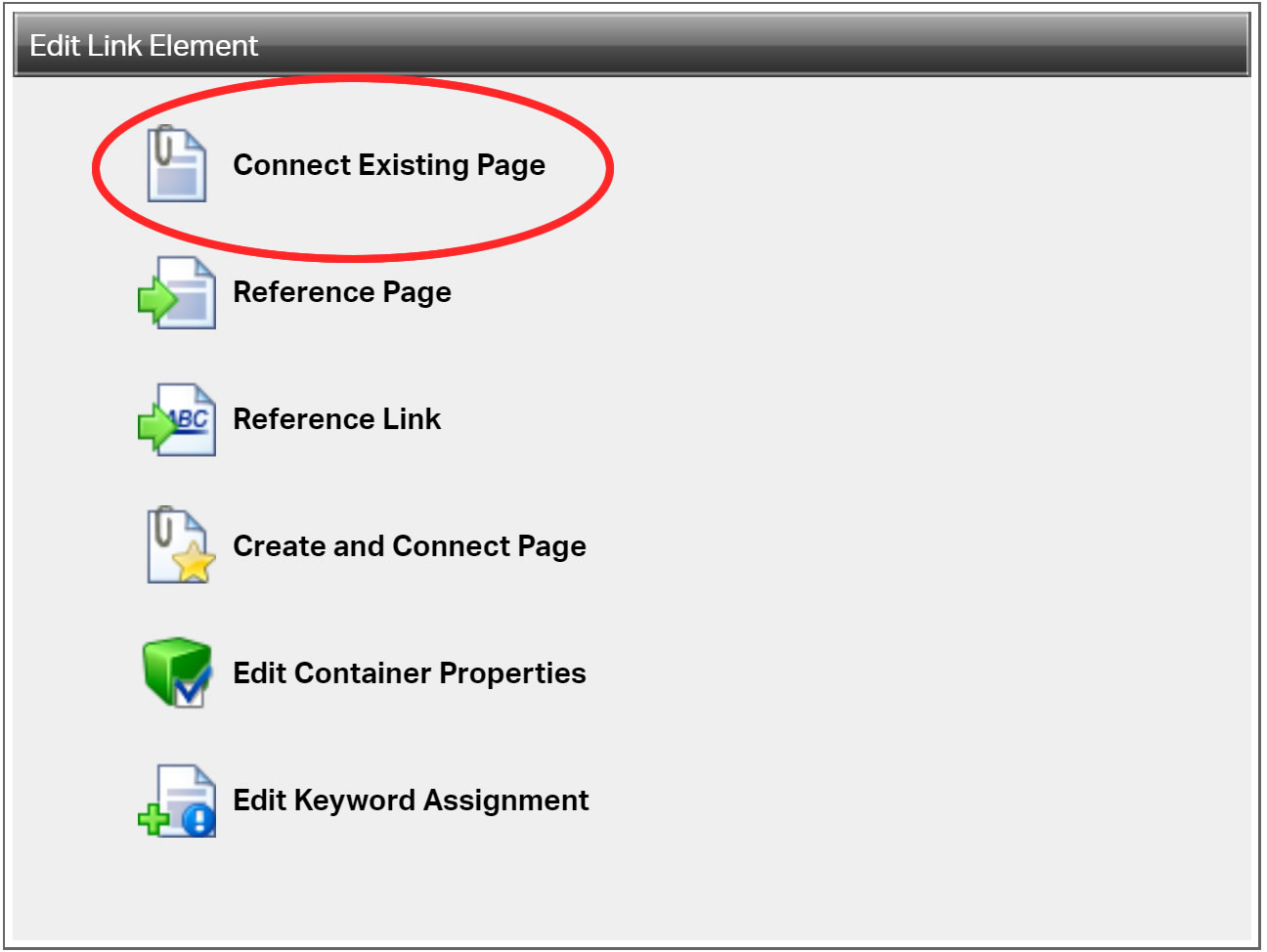 Connect to Existing Page option is circled in red