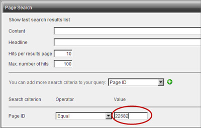 Page ID search value field