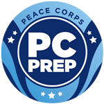 Peace Corps prep logo, which is a light blue and dark blue circle with white stars.