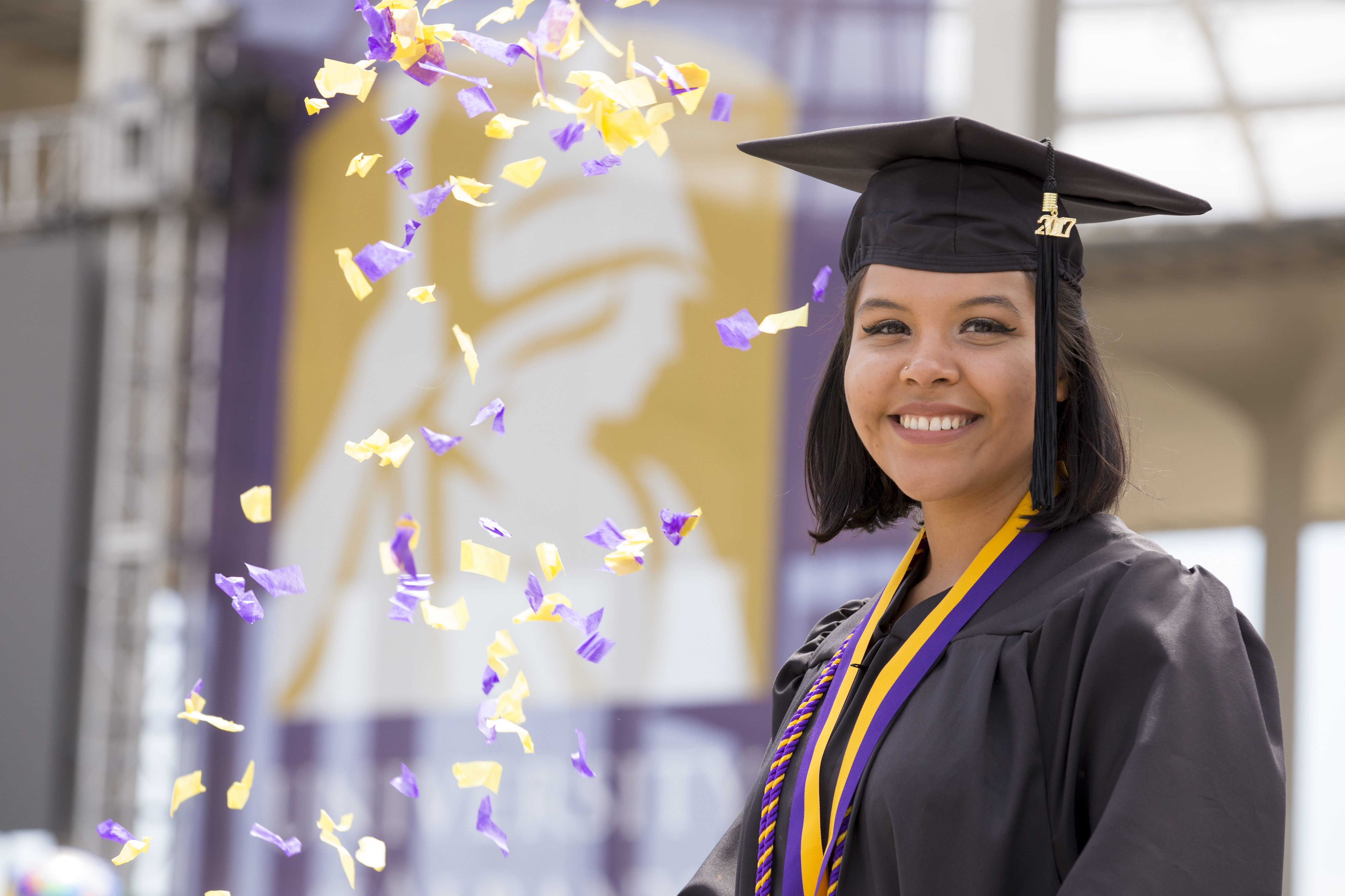 A UAlbany student at the Commencement ceremony