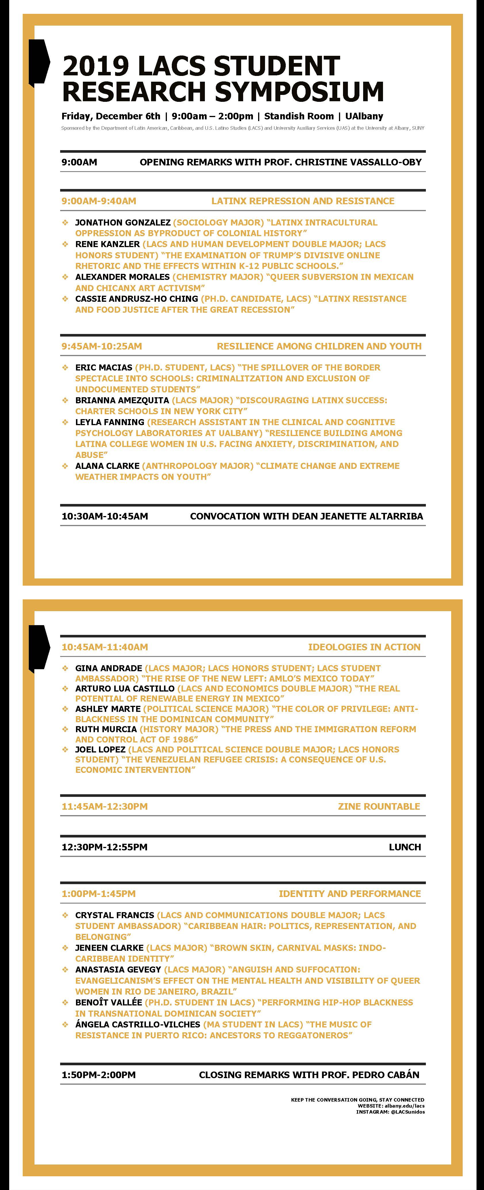 2019 LACS Student Research Symposium Schedule