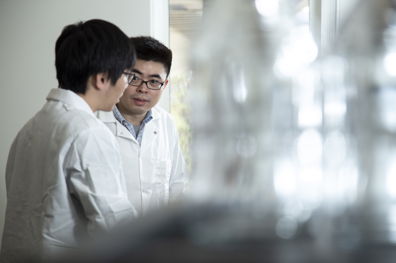 Dr. Rixiang Liu (R.) and graduate student in Hydrology & Water Quality Lab