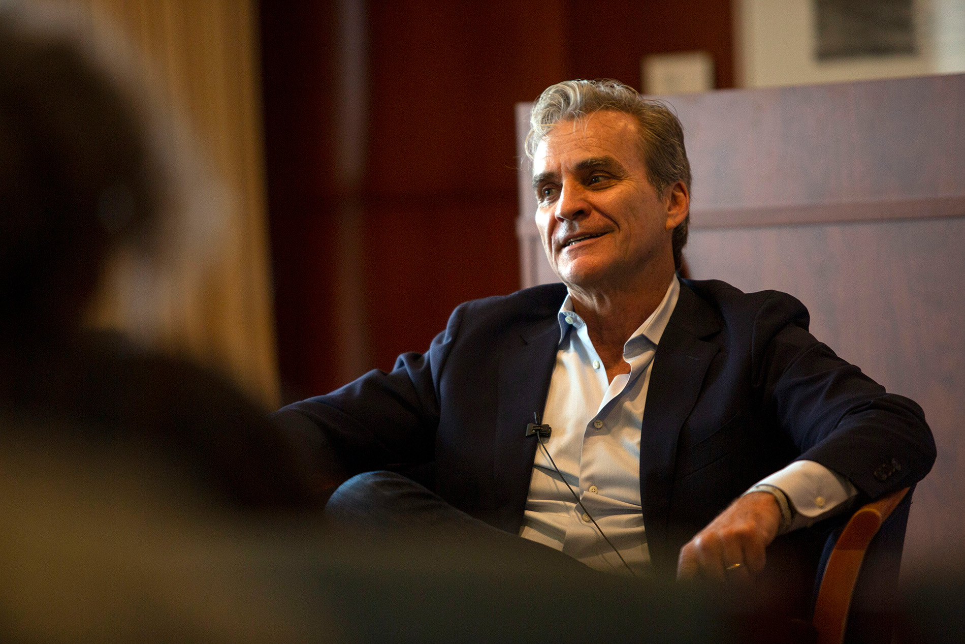 Tom Junod speaks at a New York State Writers Institute event.