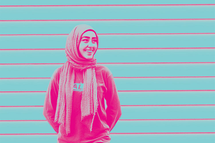 Hashimee with a pink and teal filter