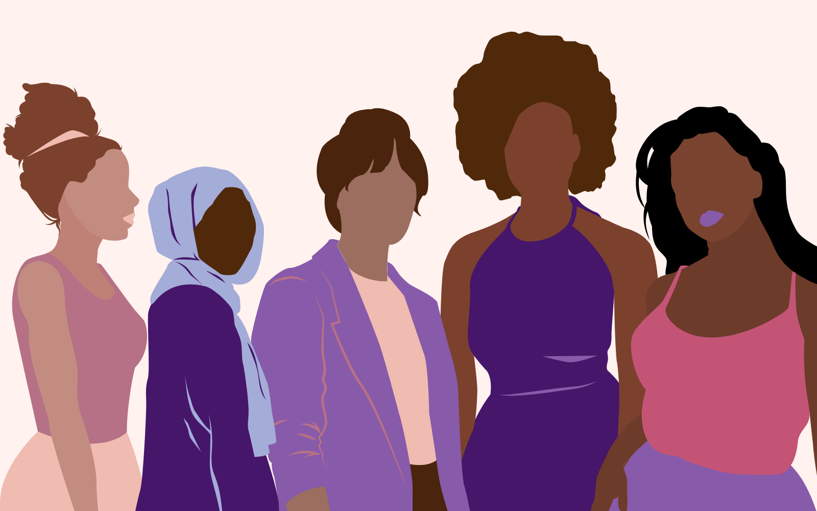 A digital drawing of the outlines of 5 women.