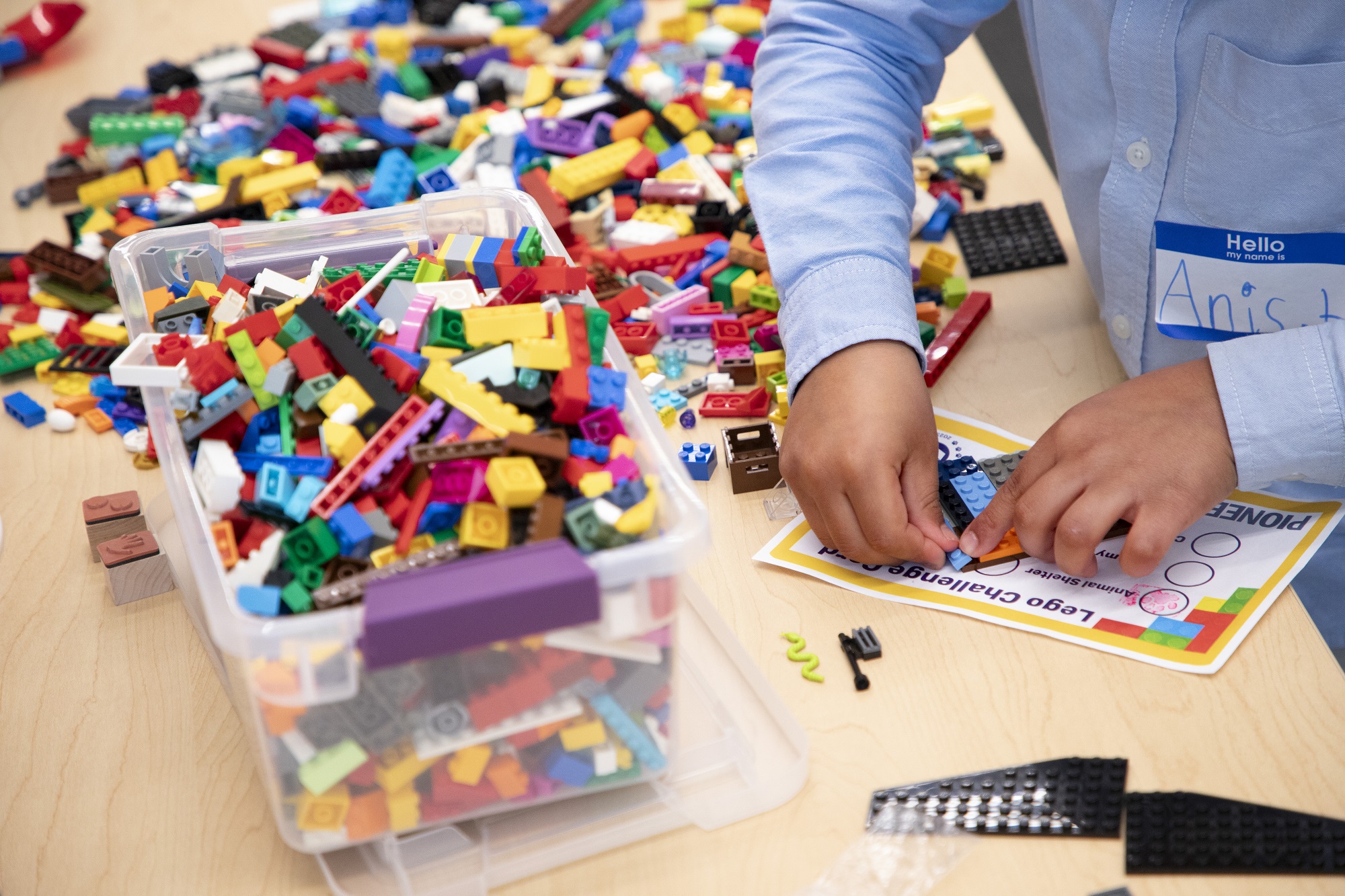 A child participates in the CEHC Lego Challenge at ETEC.