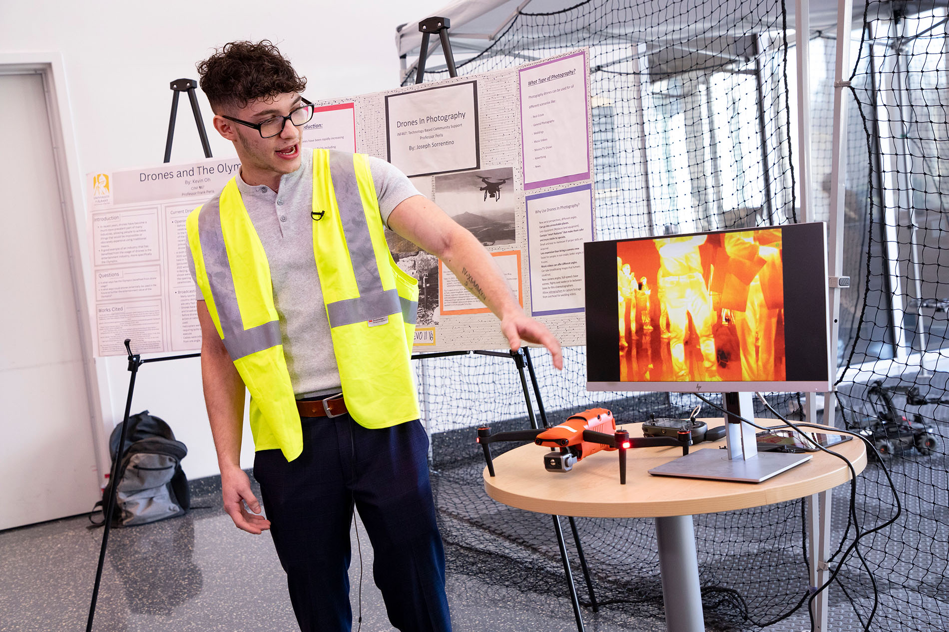 Joseph Sorrentino stands in front of a thermal drone.