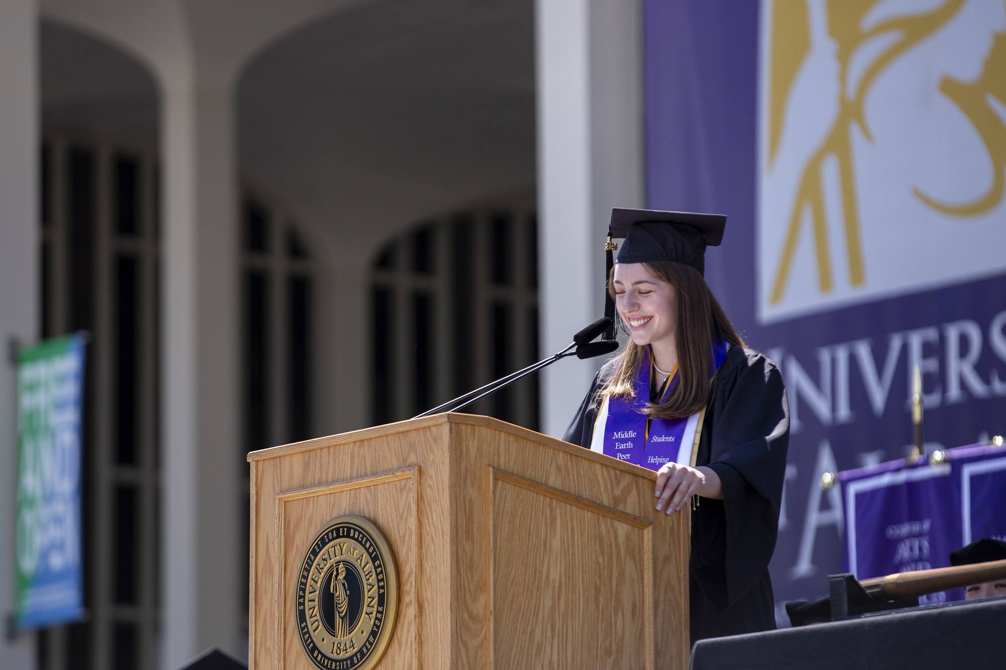 Megan Van Vort delivers her speech during the 2024 undergraduate commencement ceremony.