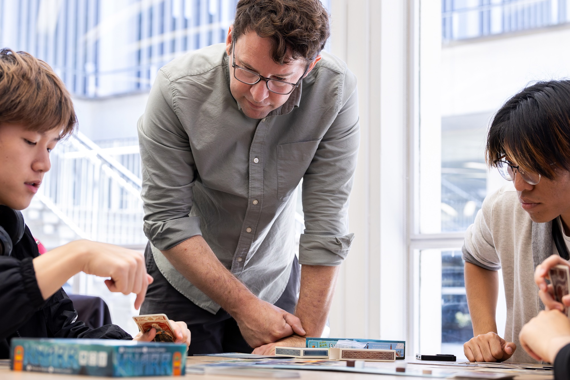 Jason Corace interacts with students in his Game 100 course.