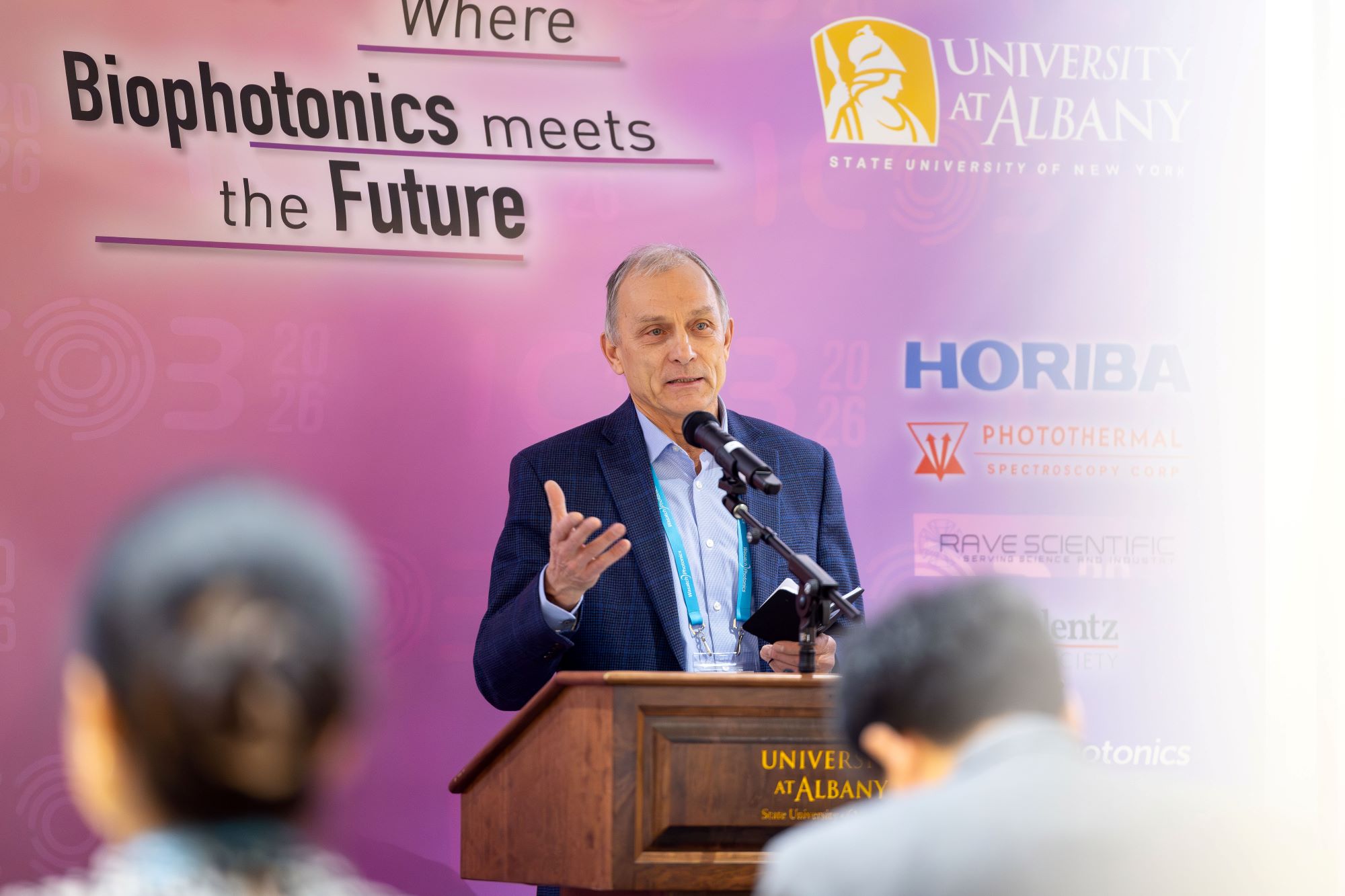 UAlbany chemist Igor Lednev offers remarks at the International Congress on Biophotonics.