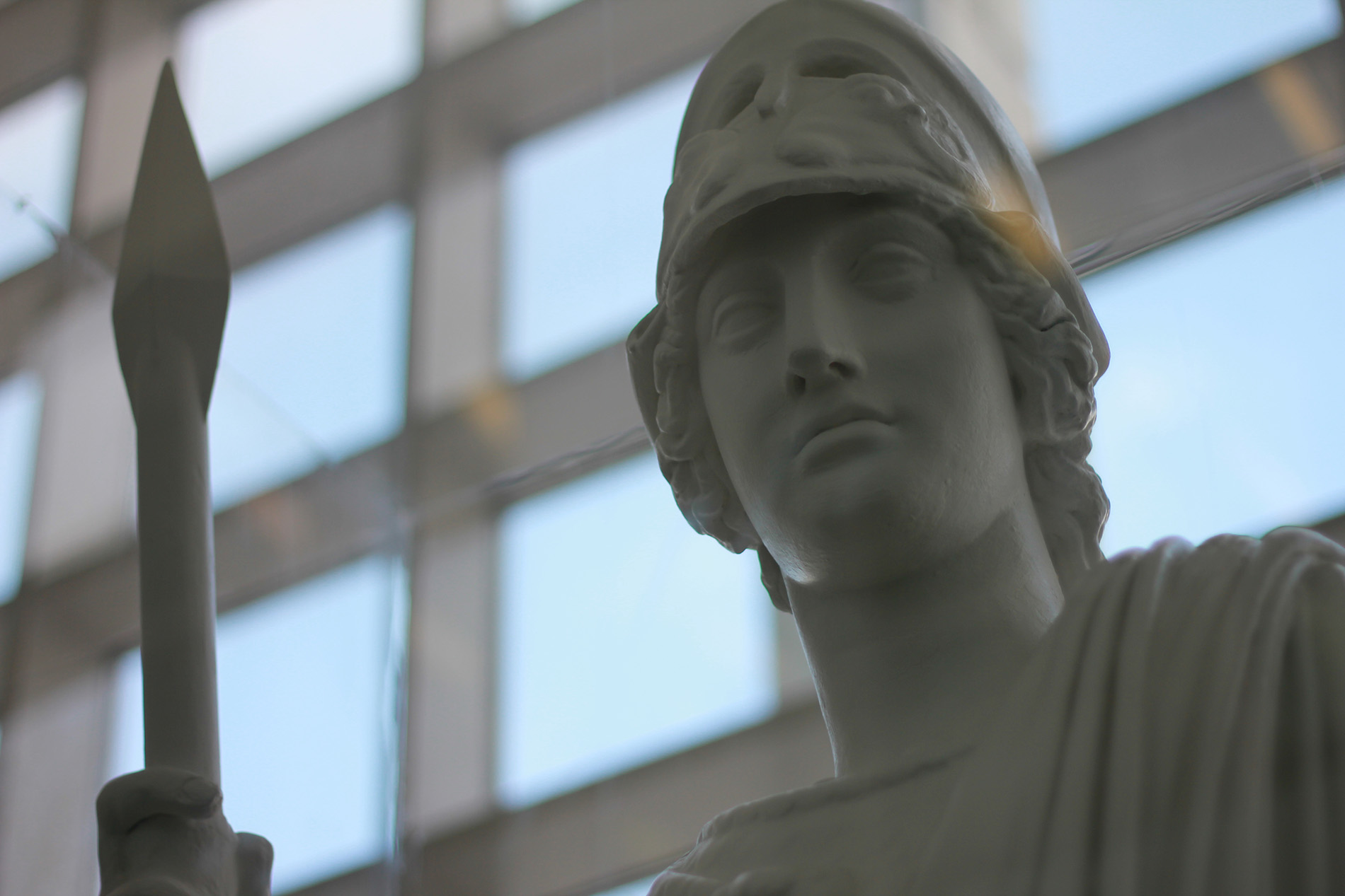 A plaster statue of Minerva, the Roman goddess of wisdom and UAlbany's symbol of excellence.