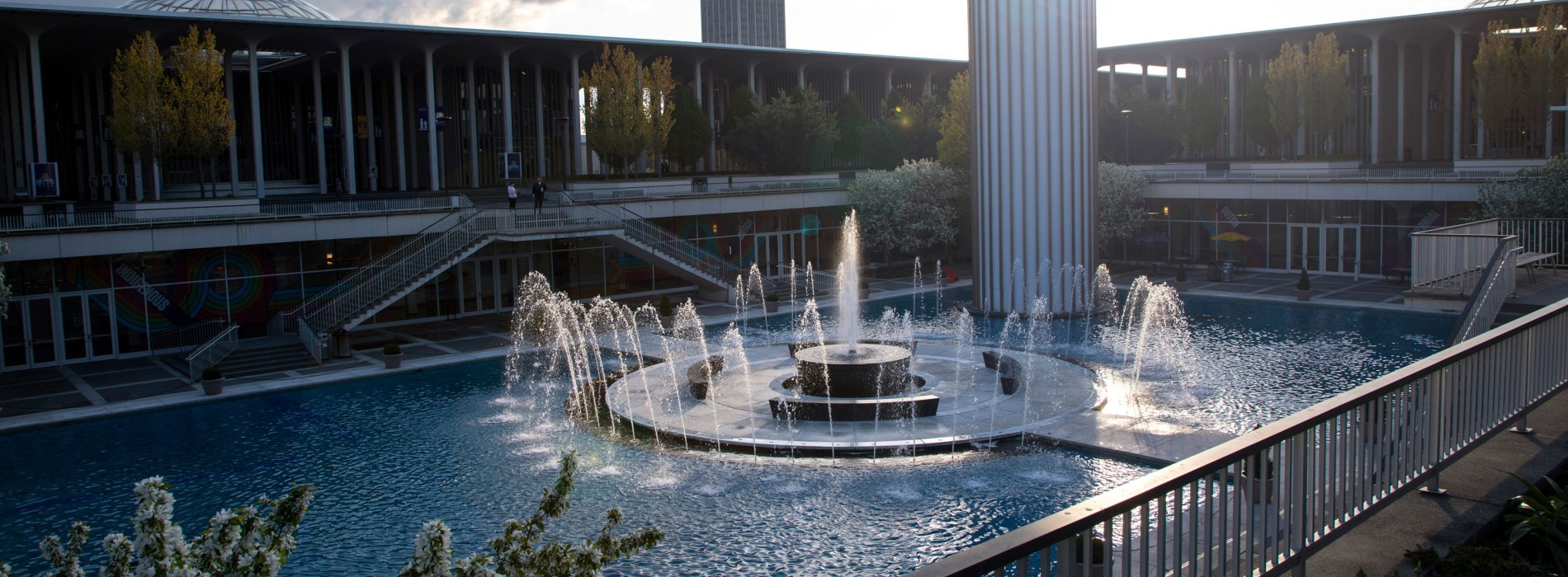 The main fountain on UAlbany's Academic Podium.