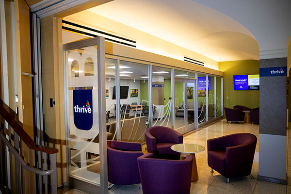 Entrance to the Thrive Hub in the UAlbany campus center.